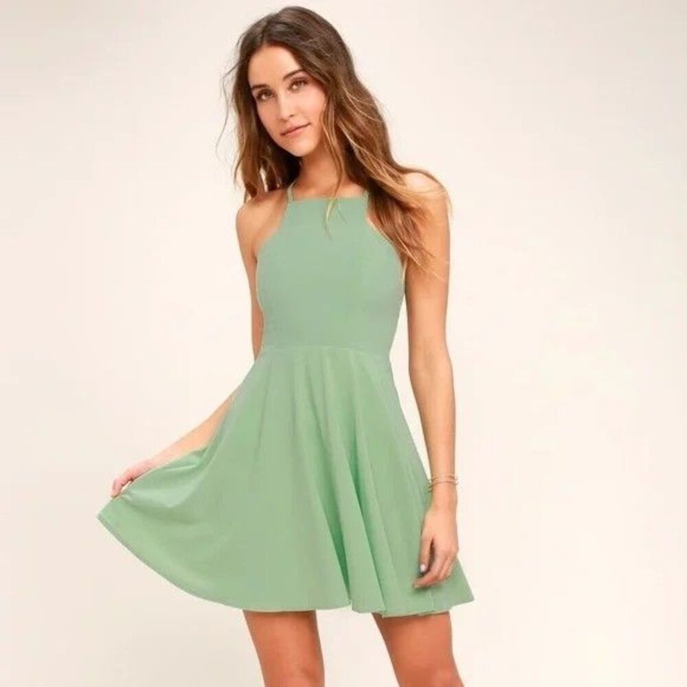 Lulus Dress Call To Charms Sage Green Skater Mini Dress Small
